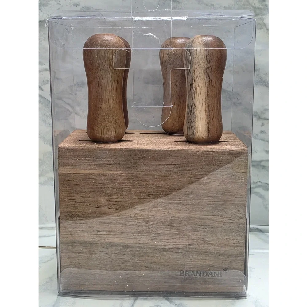 Brandani Italy 3 Pc Wood/Steel Semi Hard Cheese Knife Set, Atacia Collection